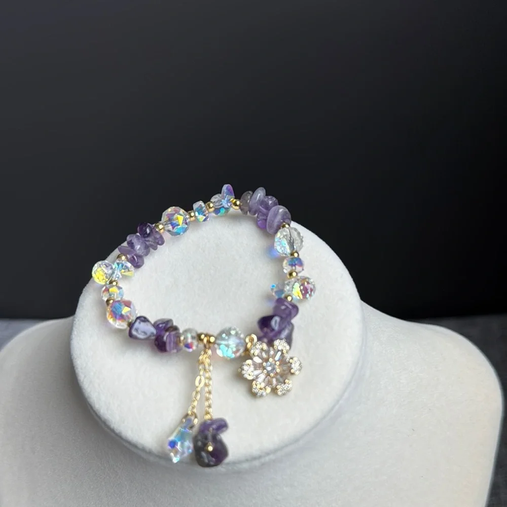 Vibrant Purple and Gold Gemstone Bracelet